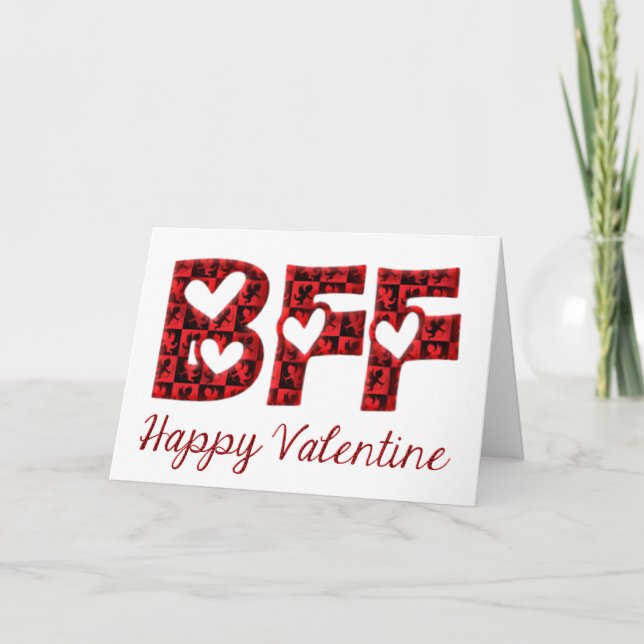 BFF I Love You Cute Cupid Typography Valentine Holiday Card (Front)