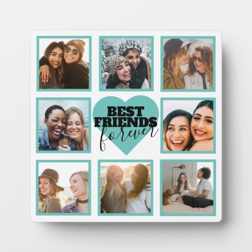 BFF Insta Photo Collage Teal Heart Plaque