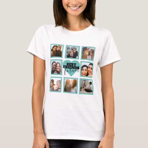 BFF Insta Photo Collage Teal Heart  T_Shirt