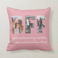 BFF Photo Collage Best Friend Besties Blush Pink Throw Pillow