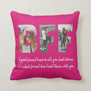 BFF Photo Collage Best Friend Besties Magenta Pink Throw Pillow