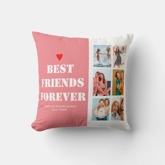BFF Photo Collage Best Friend Birthday Gift Custom Throw Pillow (Front)