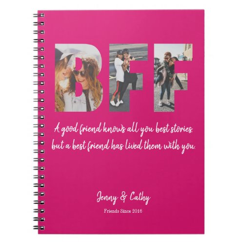 BFF Photo Collage Best Friend Forever Magenta Pink Notebook