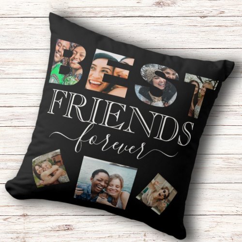 BFF Photo Collage Best Friend Quote BW Throw Pill Throw Pillow