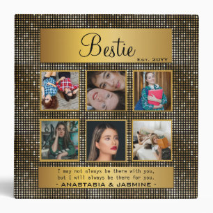 BFF Photo Collage Best Friend Quote Golden Glitter 3 Ring Binder