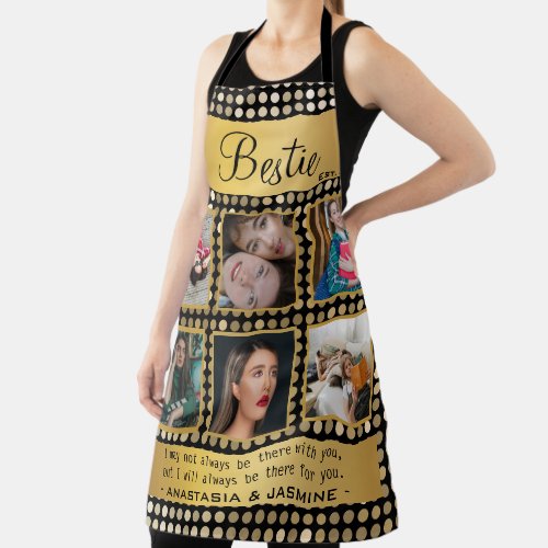 BFF Photo Collage Best Friend Quote Golden Glitter Apron