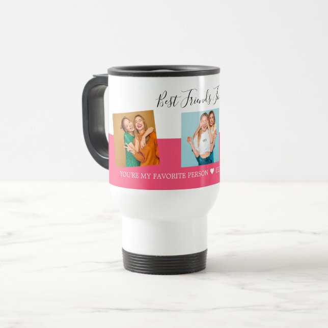 BFF Photo Collage Best Friends Custom Text Script Travel Mug (Front Left)