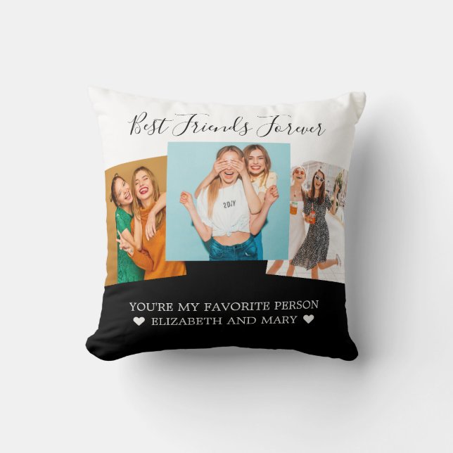 BFF Photo Collage Best Friends Personalized Black Throw Pillow (Front)