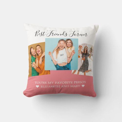 BFF Photo Collage Best Friends Personalized Pink Throw Pillow