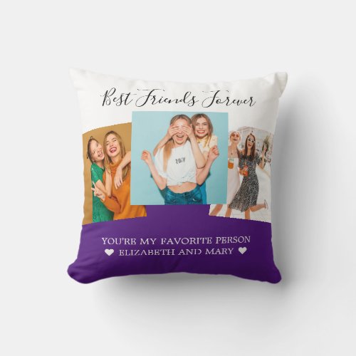BFF Photo Collage Best Friends Personalized Purple Throw Pillow