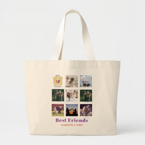 BFF Photo Collage Gift Peanutbutter Jelly Sandwich Large Tote Bag