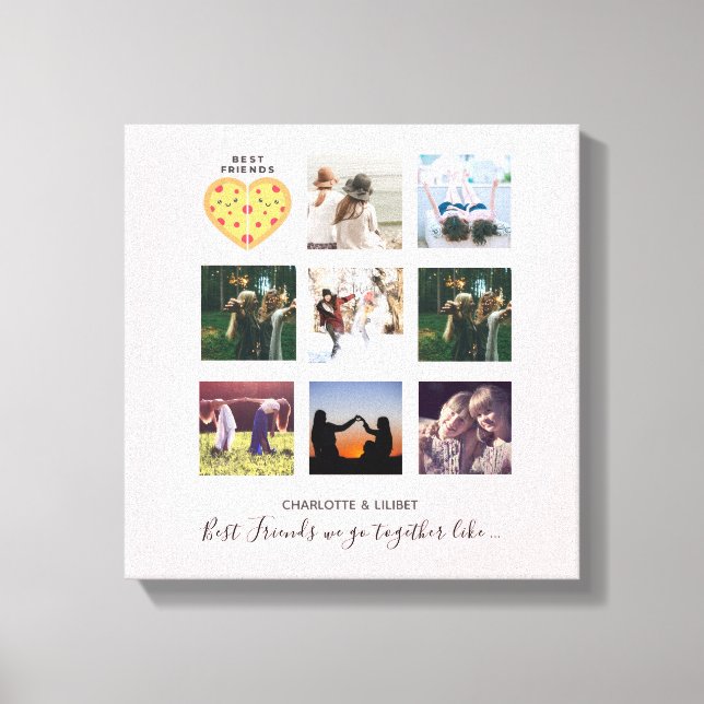 BFF Photo Collage Gifts Dusty Pink PIZZA Friends Canvas Print (Front)