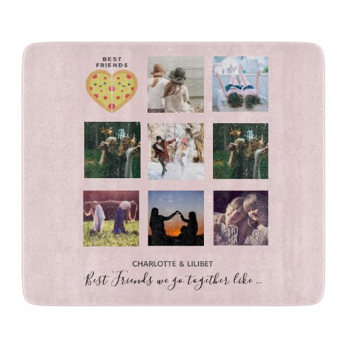 BFF Photo Collage Gifts Dusty Pink PIZZA Friends Cutting Board