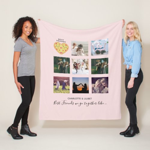BFF Photo Collage Gifts Dusty Pink PIZZA Friends Fleece Blanket