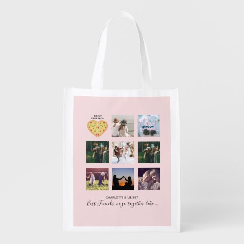 BFF Photo Collage Gifts Dusty Pink PIZZA Friends Grocery Bag
