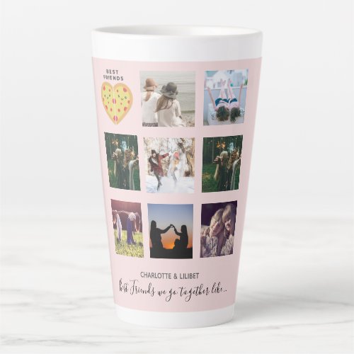 BFF Photo Collage Gifts Dusty Pink PIZZA Friends Latte Mug