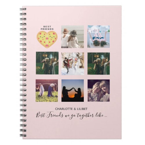 BFF Photo Collage Gifts Dusty Pink PIZZA Friends Notebook