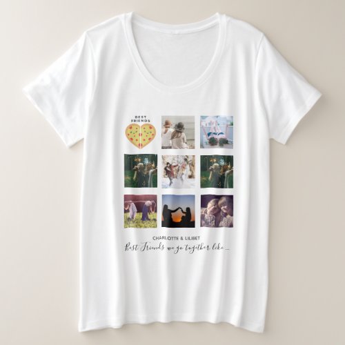 BFF Photo Collage Gifts Dusty Pink PIZZA Friends Plus Size T_Shirt