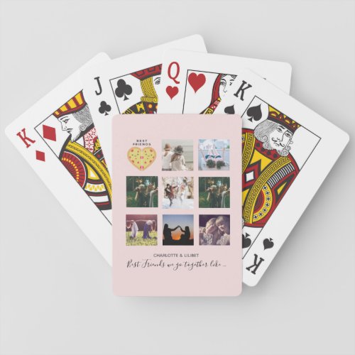 BFF Photo Collage Gifts Dusty Pink PIZZA Friends Poker Cards