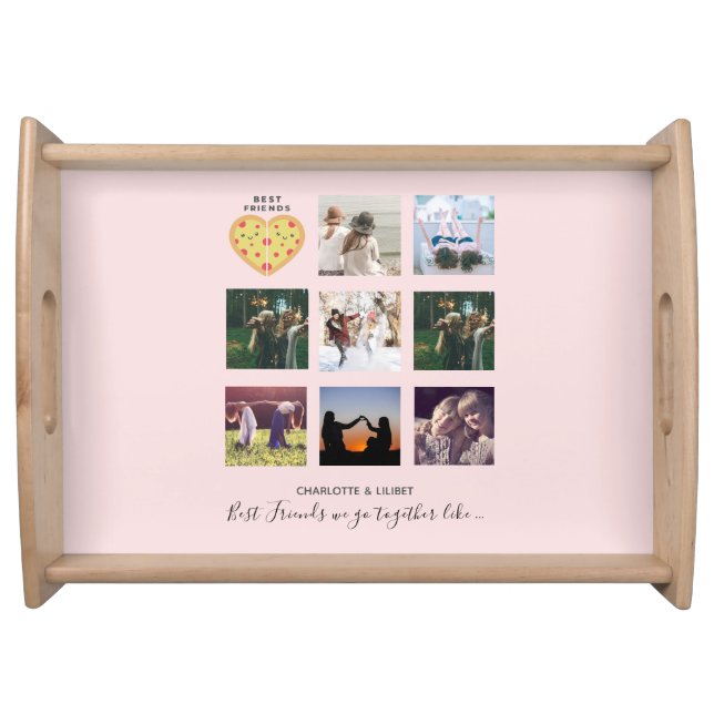 BFF Photo Collage Gifts Dusty Pink PIZZA Friends Serving Tray (Front)
