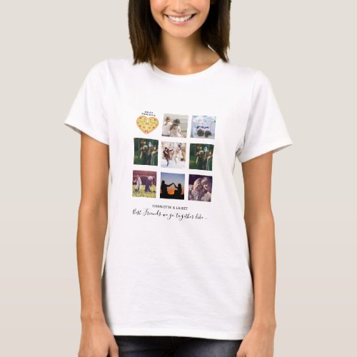 BFF Photo Collage Gifts Dusty Pink PIZZA Friends T_Shirt