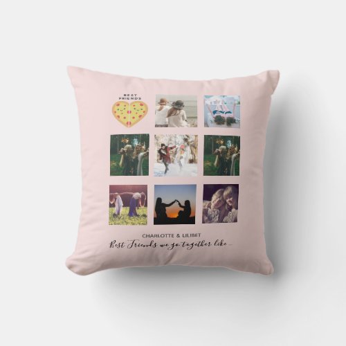 BFF Photo Collage Gifts Dusty Pink PIZZA Friends Throw Pillow