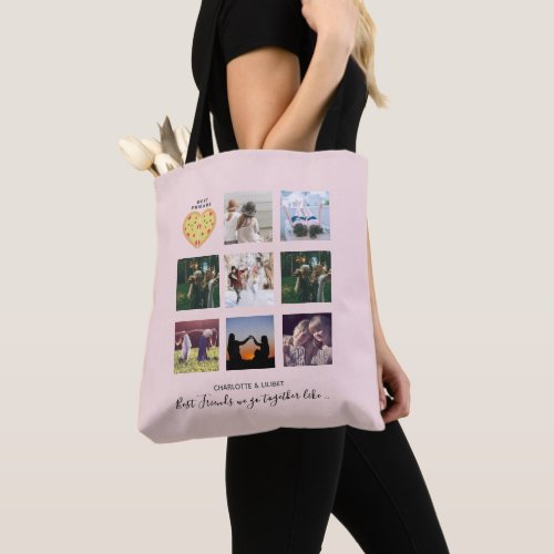 BFF Photo Collage Gifts Dusty Pink PIZZA Friends Tote Bag