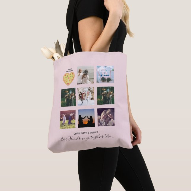 BFF Photo Collage Gifts Dusty Pink PIZZA Friends Tote Bag (Close Up)