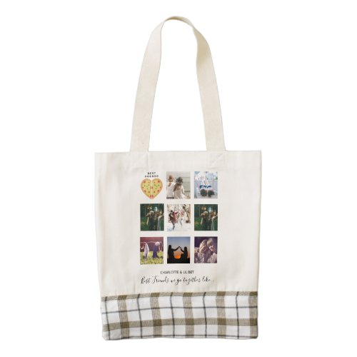 BFF Photo Collage Gifts Dusty Pink PIZZA Friends Zazzle HEART Tote Bag