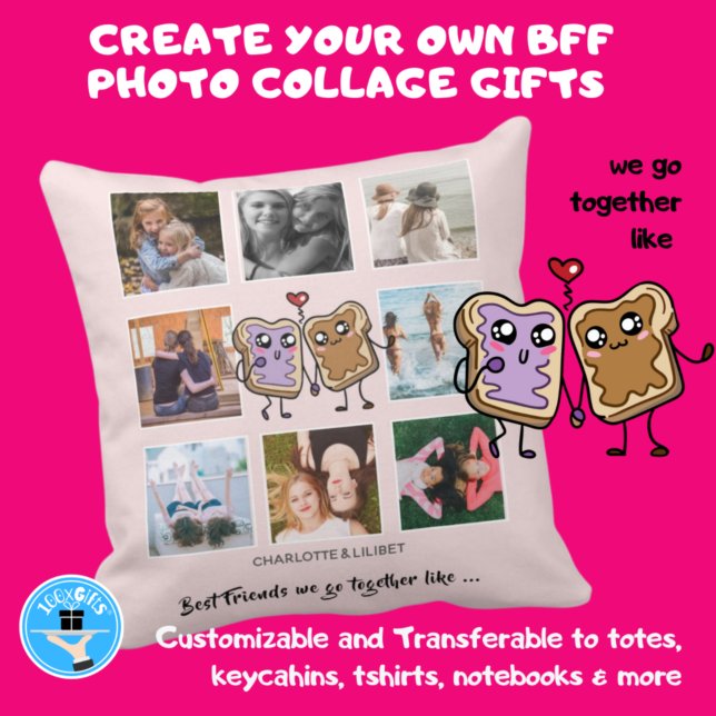 BFF Photo Collage gifts - We Go Together Like Throw Pillow (Creator Uploaded)