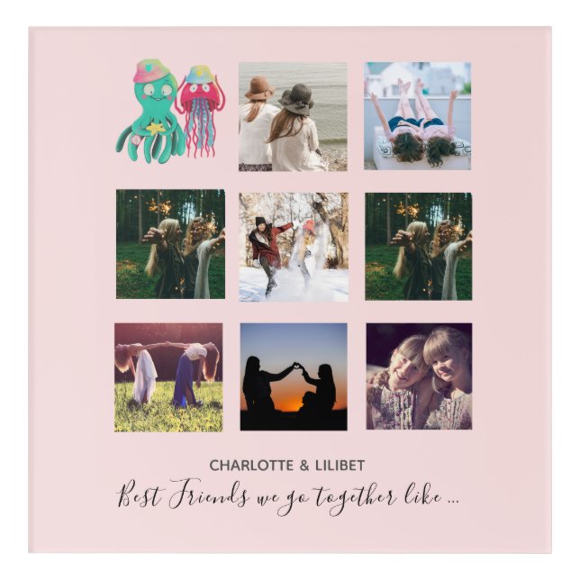 BFF Photo Collage Jellyfish Octopus Custom Gift Acrylic Print (Front)