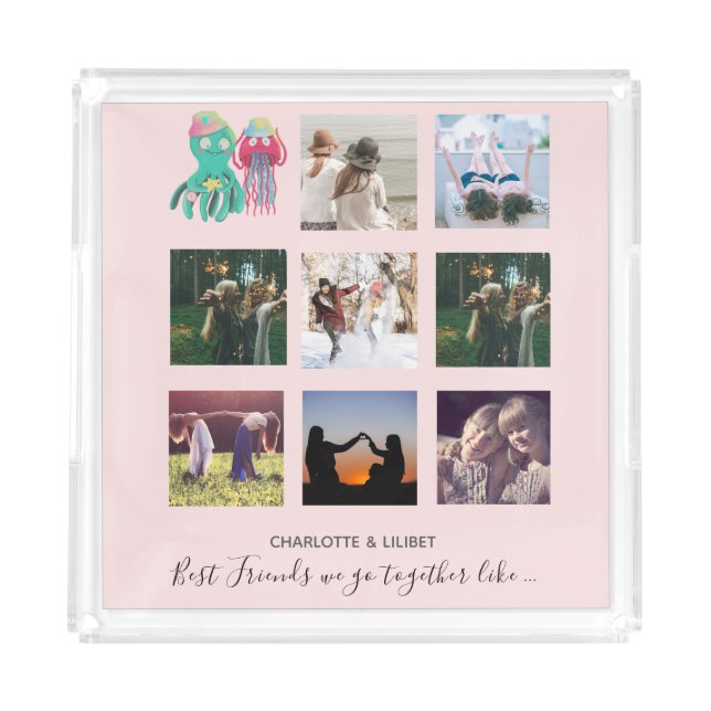 BFF Photo Collage Jellyfish Octopus Custom Gift Acrylic Tray (Front)