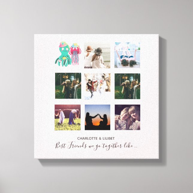 BFF Photo Collage Jellyfish Octopus Custom Gift Canvas Print (Front)