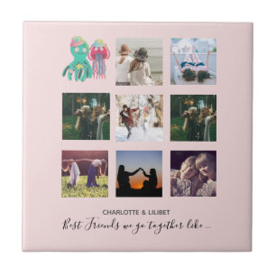 BFF Photo Collage Jellyfish Octopus Custom Gift Ceramic Tile