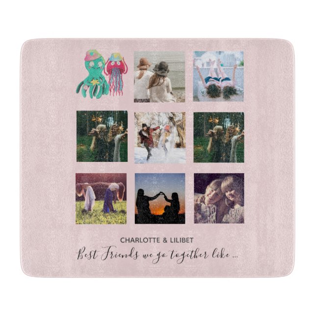 BFF Photo Collage Jellyfish Octopus Custom Gift Cutting Board (Front)