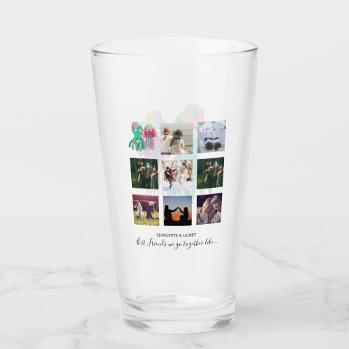 BFF Photo Collage Jellyfish Octopus Custom Gift Glass