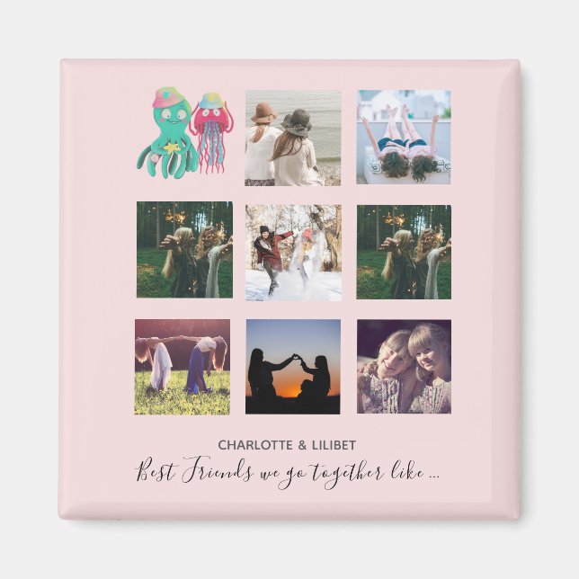 BFF Photo Collage Jellyfish Octopus Custom Gift Magnet (Front)