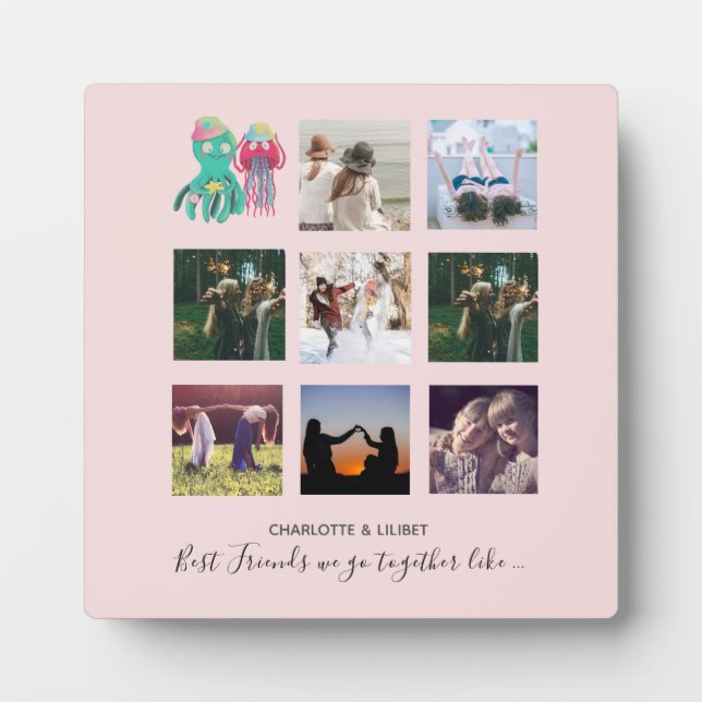 BFF Photo Collage Jellyfish Octopus Custom Gift Plaque (Front)