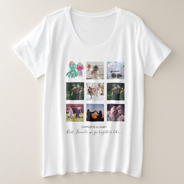 BFF Photo Collage Jellyfish Octopus Custom Gift Plus Size T-Shirt (Design Front)