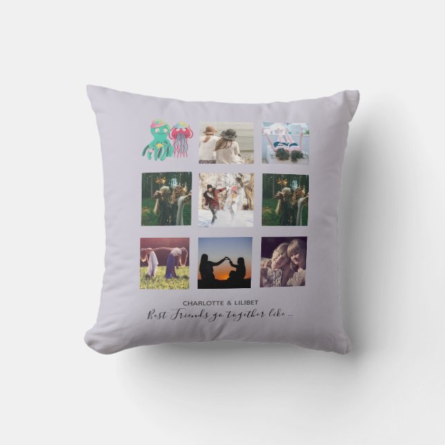 BFF Photo Collage Jellyfish Octopus Custom Gift Throw Pillow (Front)