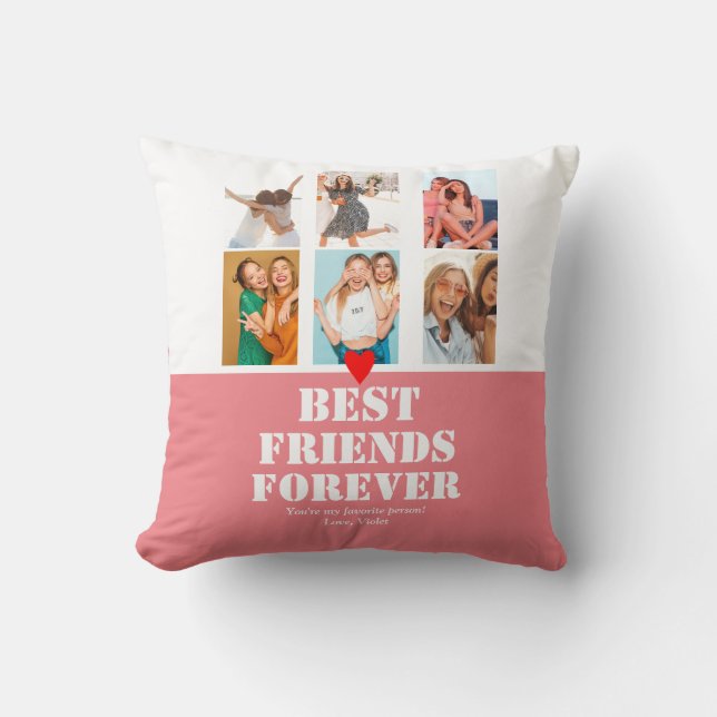 BFF Photo Collage Personalized Custom Friends Gift Throw Pillow (Front)