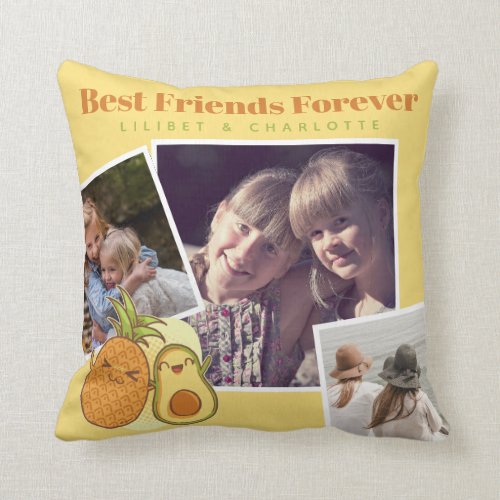BFF Photo Gift Pineapple Avocado Cute Friends      Throw Pillow