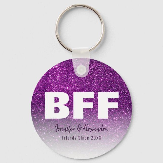BFF Purple Gold Glitter Personalized Best Friends Keychain (Front)