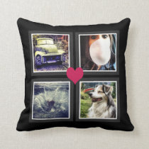 BFFs Cute Instagram Photo Collage with Heart Throw Pillow BFFs Cute Instagram Photo Collage with Heart Throw Pillow