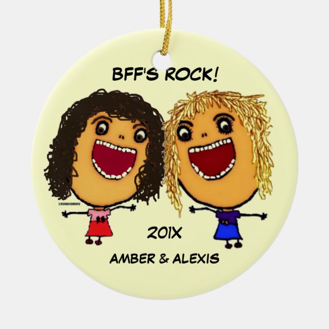 BFF's Rock Cartoon Ceramic Ornament (Front)
