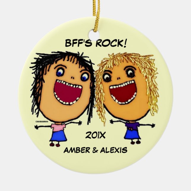 BFF's Rock Cartoon Ceramic Ornament (Front)