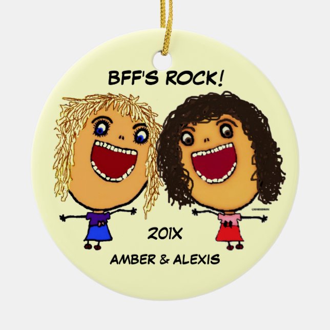 BFF's Rock Cartoon Ceramic Ornament (Front)