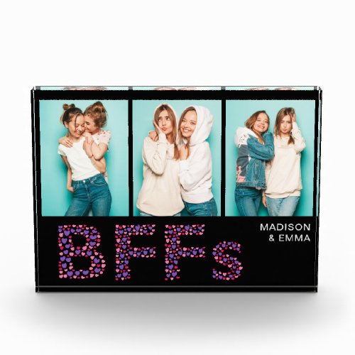 BFFs Three Photo Personalized Name Love Heart Acrylic Award