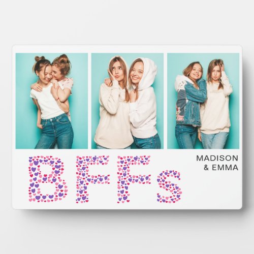 BFFs Three Photo Personalized Name Love Heart Plaque