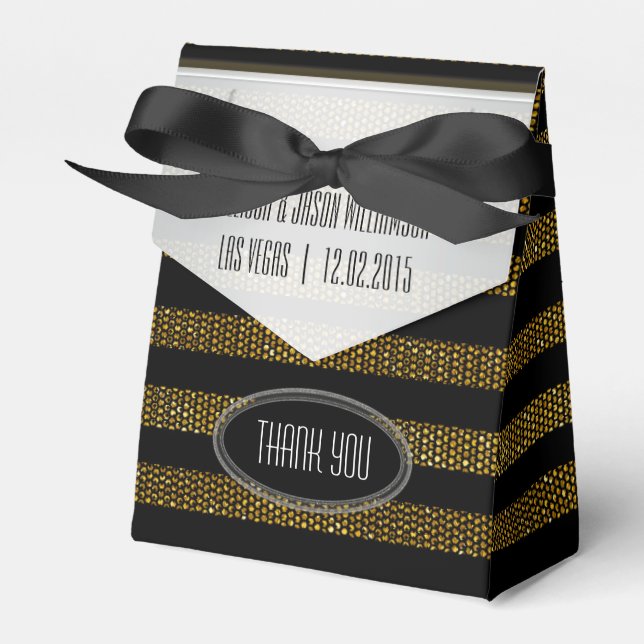 BG01 Glitter Gold & Black Stripes Party Favor Box (Front Side)